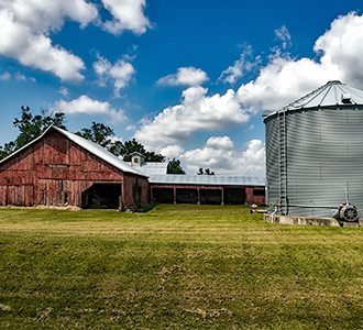farm house blue skies
