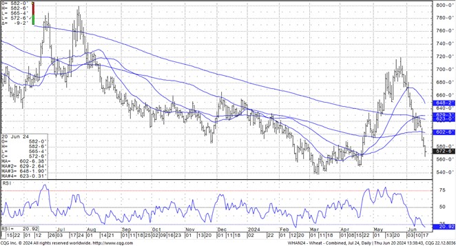 CQG wheat futures chart on 6.20.24