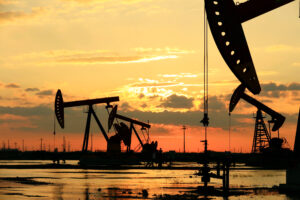 Oil field site at night