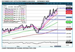 eSignal LC/LH Dec spread chart on 8.20.25