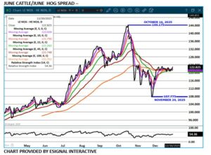 eSignal LC/LH spread chart for 12 31 25