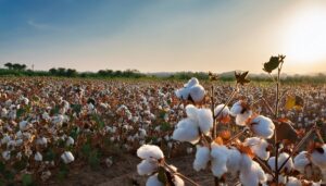 cotton plantation at sunset