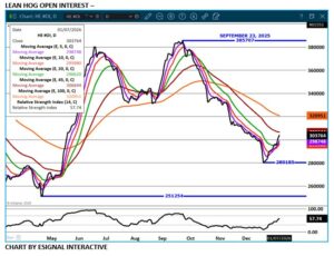 eSignal Lean Hog open interest chart on 1.7.26