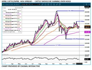 April livestock spread chart on 1.28.26 by eSignal