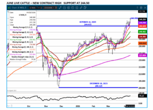 June Live Cattle chart on 4.13.26 by eSignal