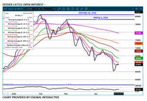 eSignal Feeder Cattle OI chart on 4.24.26