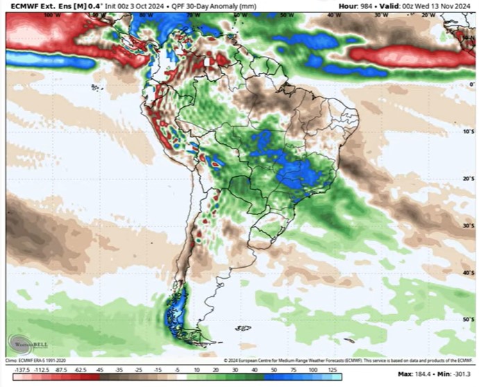 Brazil 30 Day Anomaly Map 10.3.24