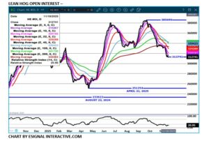 eSignal Lean Hog open interest chart on 11.18.25