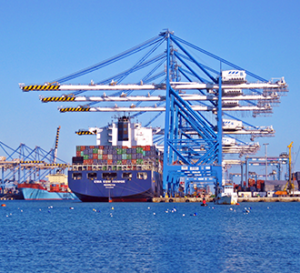 Trade ship at port