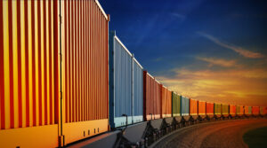 wagon of freight train with containers